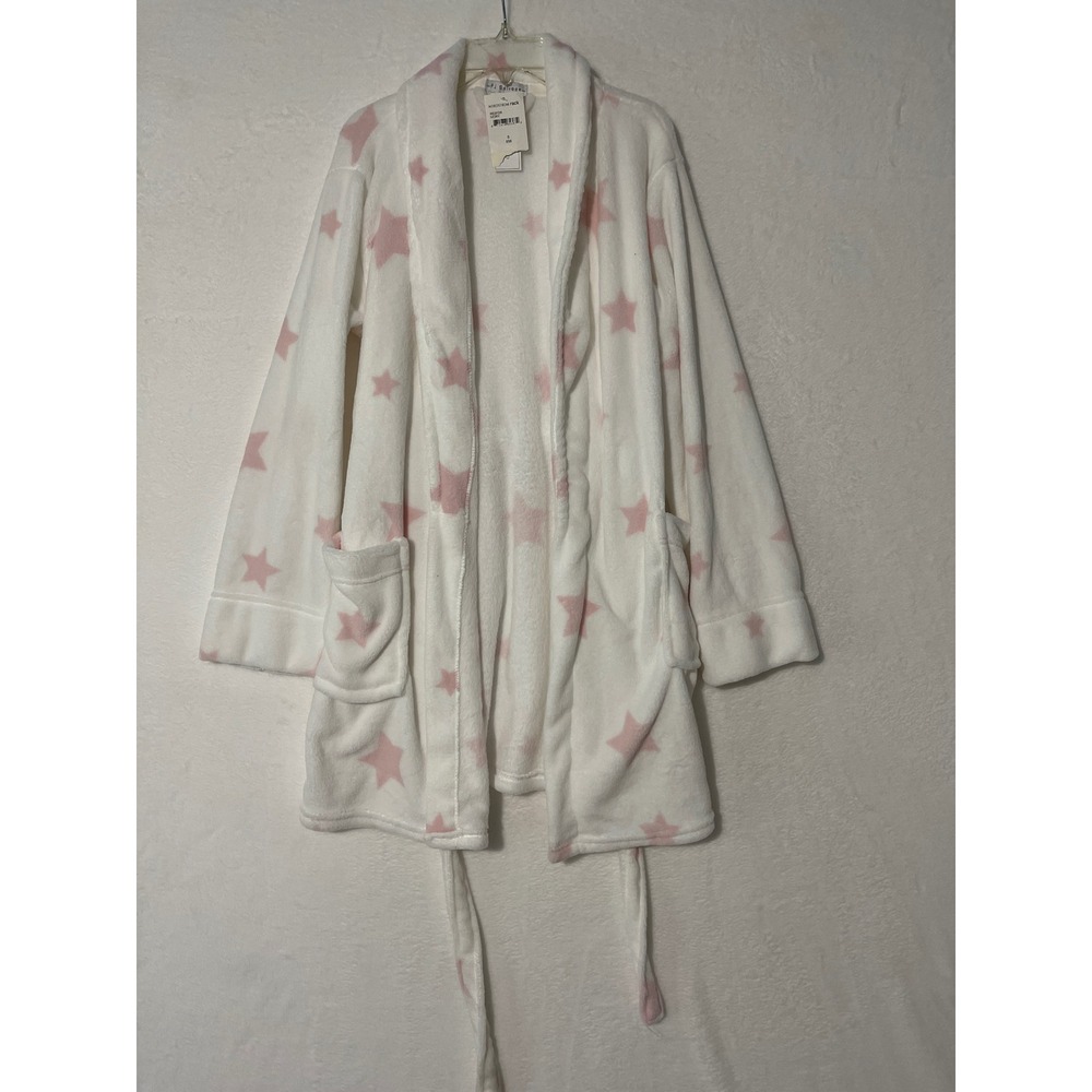 PJ Salvage Women Star Print Plush Robe Ivory Pink Shawl Collar Fleece Small NWT